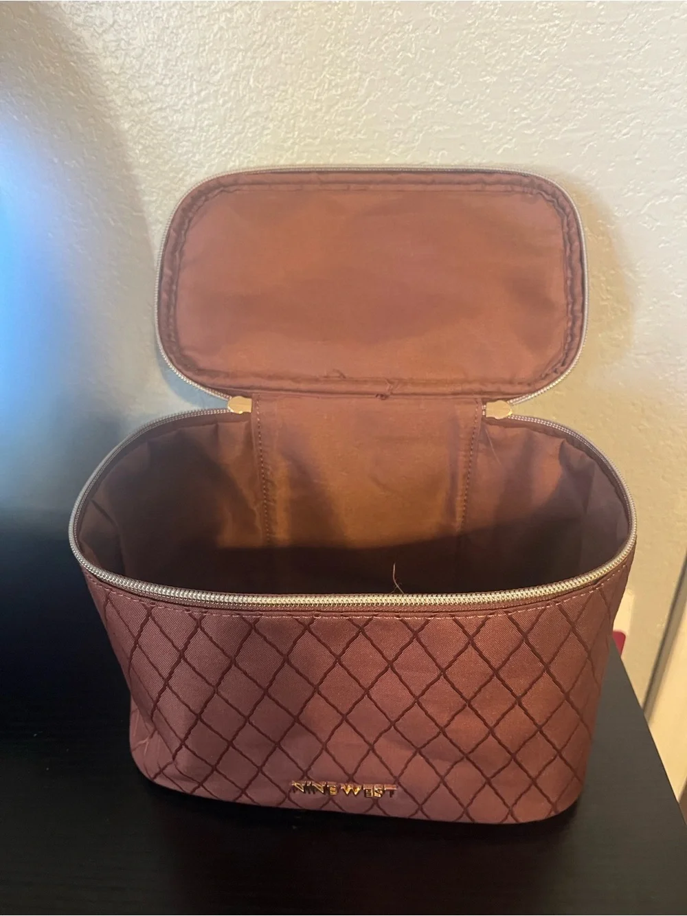 Nine West Quilted Chocolate Brown Cosmetic Travel Case